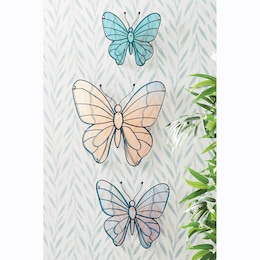 Set of 3 Iridescent Butterflies Wall Art, , large