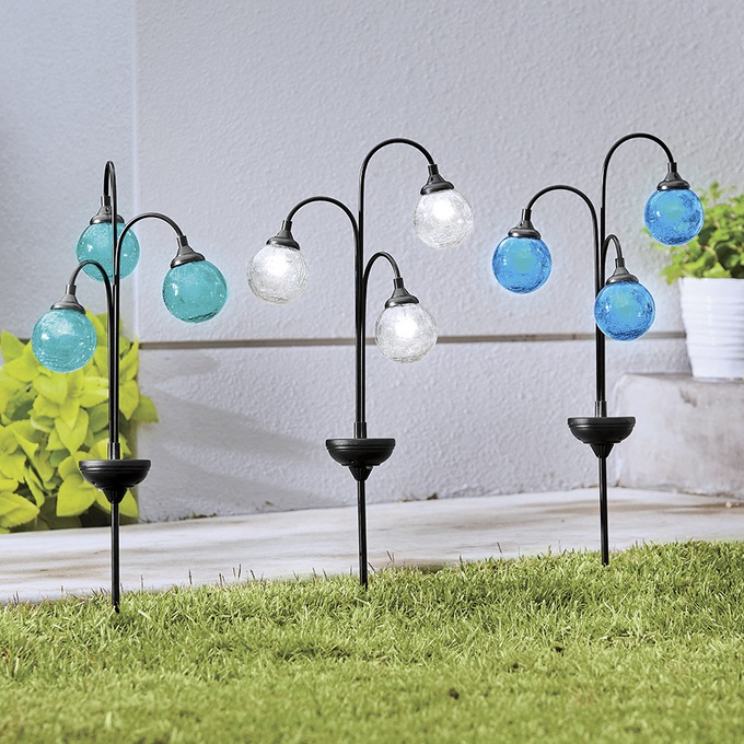 3 Orb Solar Light Stake, Clear, large