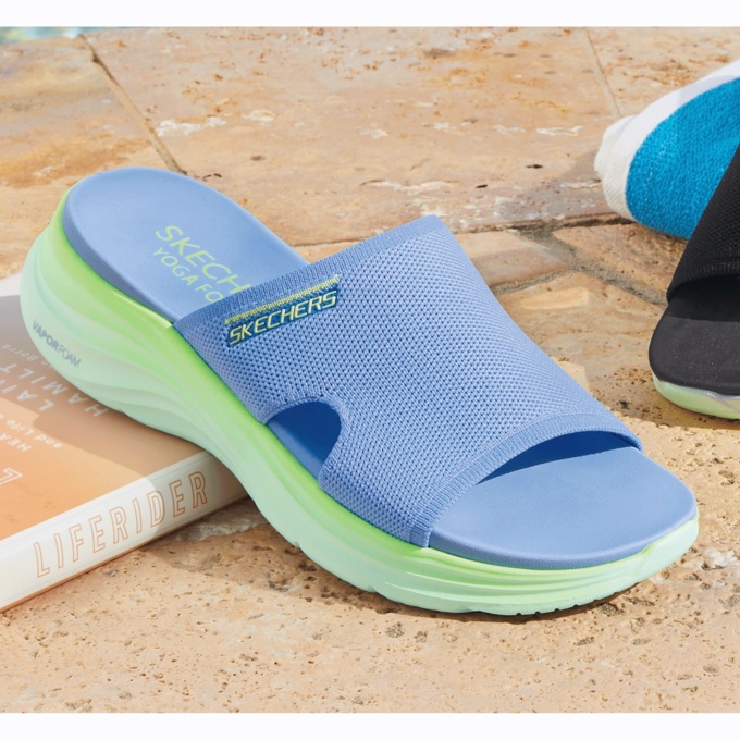 Skechers Women's Vapor Foam Slide, Blue Multi, large