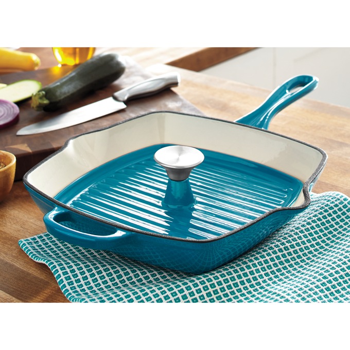 Enameled Cast Iron Grill Pan with Press, , large