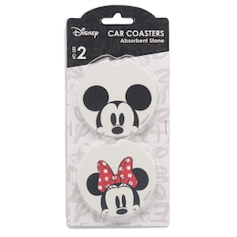 Set of 2 Mickey &amp; Minnie Absorbent Car Coasters, , large