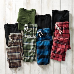 Value 2-Piece Men's PJ Set with Crew Top and Plaid Bottoms, , large