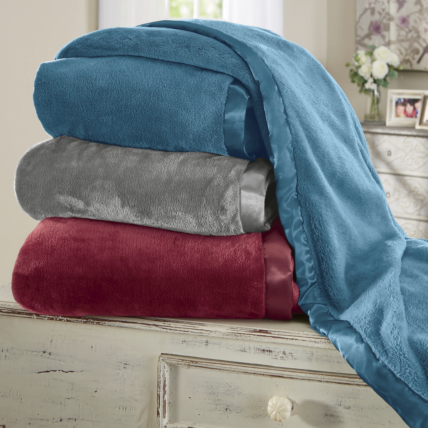 Satin Trim Plush Blanket Seventh Avenue
