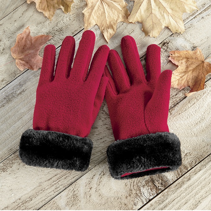 Fleece Gloves, Red, large