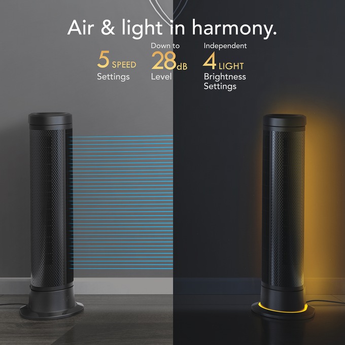 Vornado ARA Oscillating Tower Fan with Ambient Light, , large