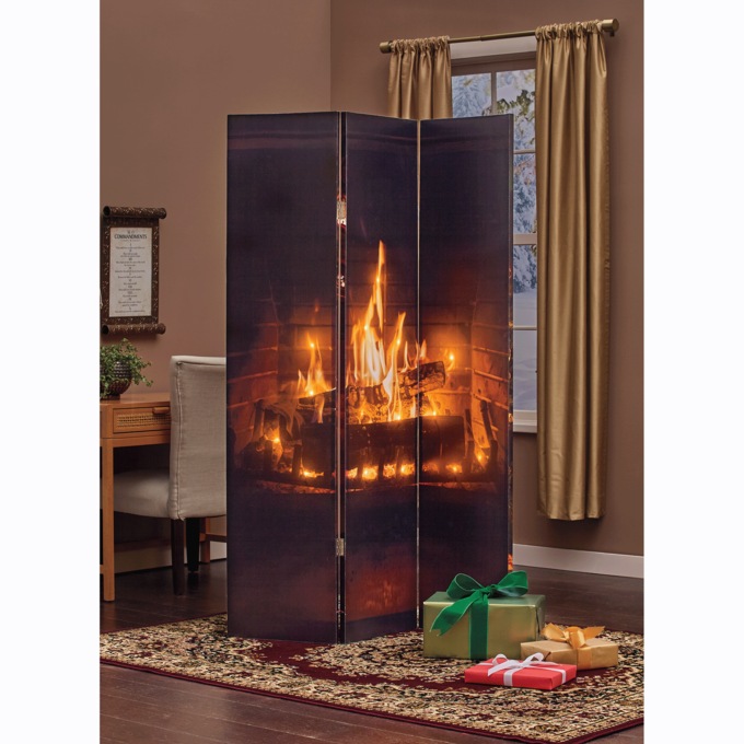 Lit Fireplace Room Screen, , large