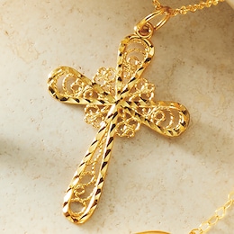 10K Gold Filigree Cross Pendant, , large