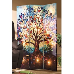 Lit Stained Glass Look Tree Room Screen, , large