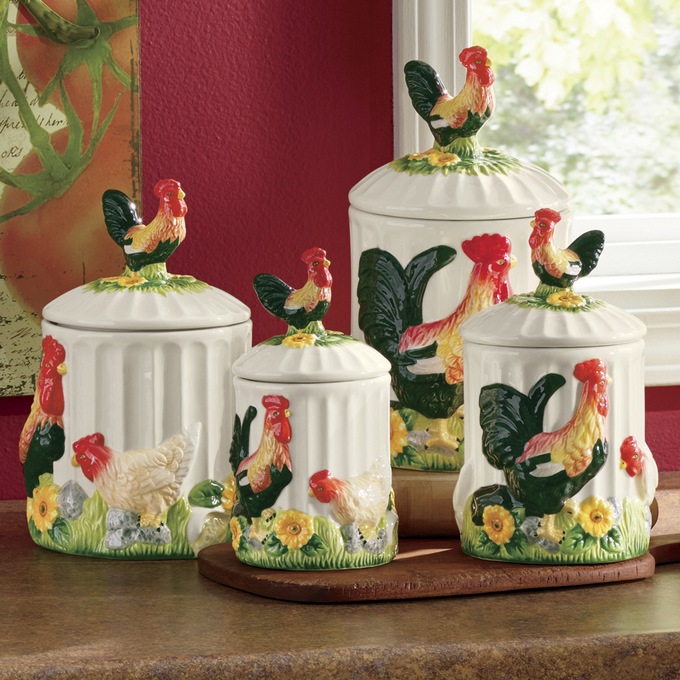 4 Piece 3 D Sunflower Rooster Canister Set Seventh Avenue