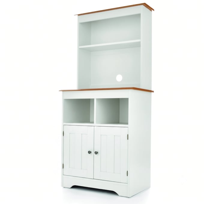 Katie Microwave Stand with Hutch, Oak White, large