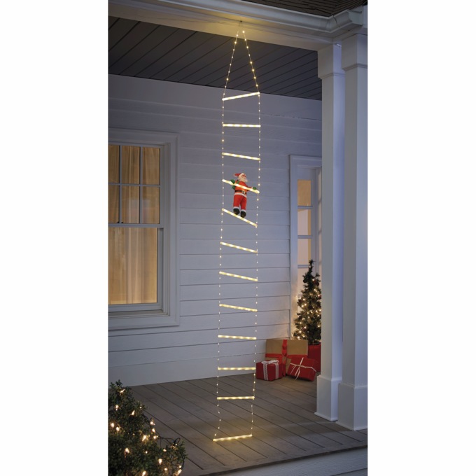 Santa on Lit Ladder, , large