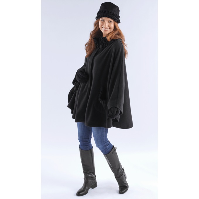 Fleece Ruffle-Trim Cape, , large