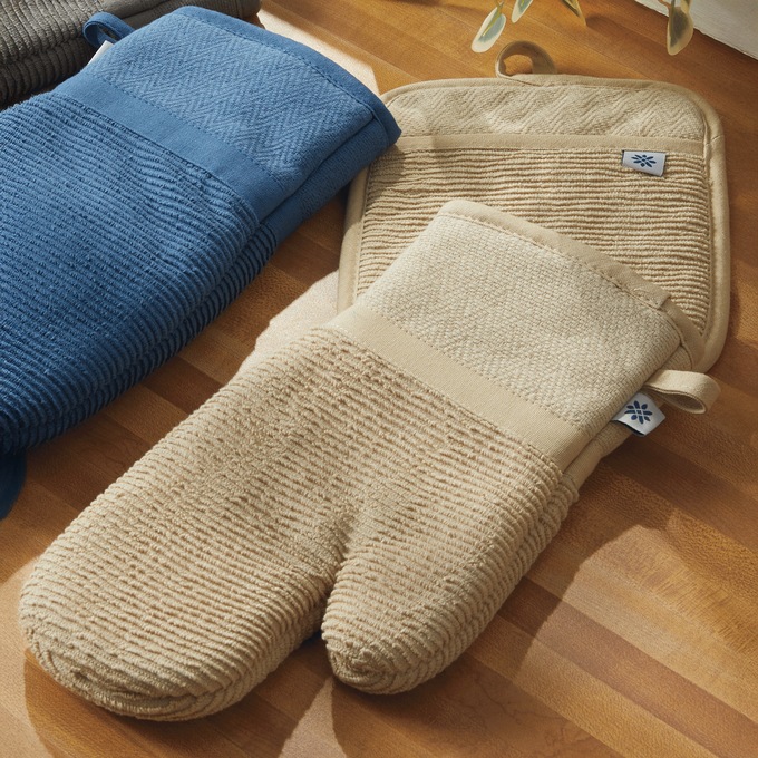 Tatum Potholder and Oven Mitt Set , Tan, large