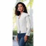 Cydnee Stretch-Crepe Jacket with Shoulder Ruffle and Faux-Pearl Studs, White, large