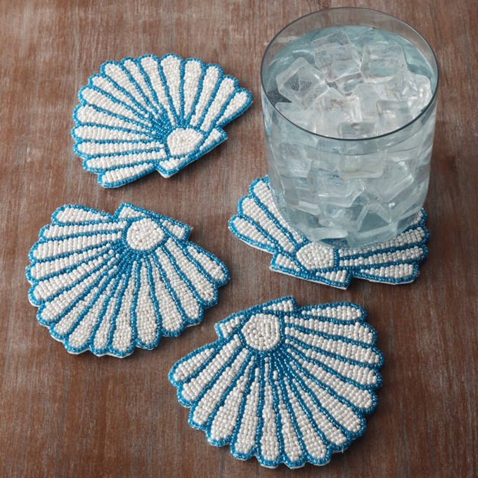 Set of 4 Beaded Shell Coasters, Multi, large