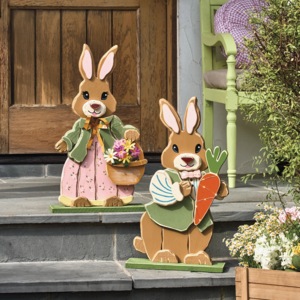 Chunky Wood Cutouts Lit Boy or Girl Bunny, , large