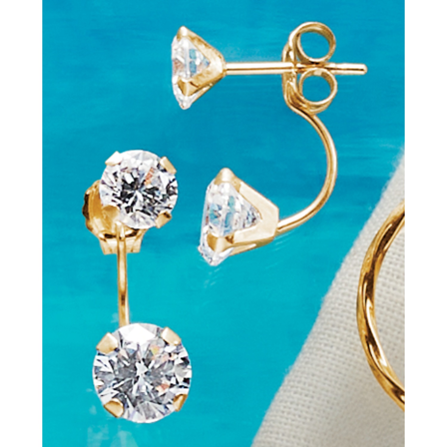 10K Gold Cubic Zirconia Double Drop Earrings Seventh Avenue