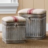 Set of 2 Ticking Stripe Ottomans, , large