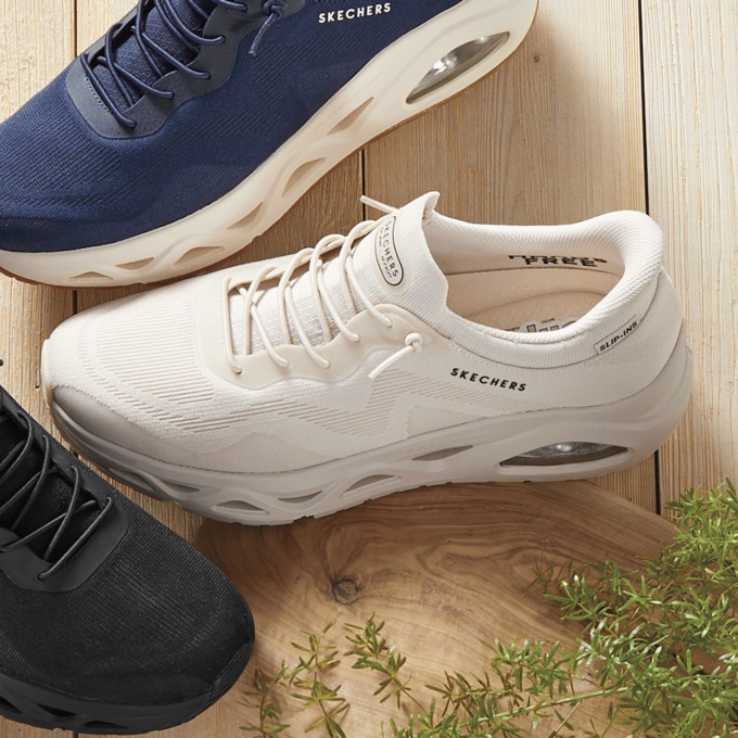 Skechers Lace-Up Slip-Ins Uno Glide Step Air Gliders Shoe with Platform, Natural, large