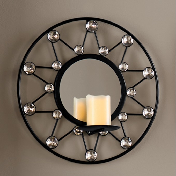 Round Gem Mirrored Sconce, , large