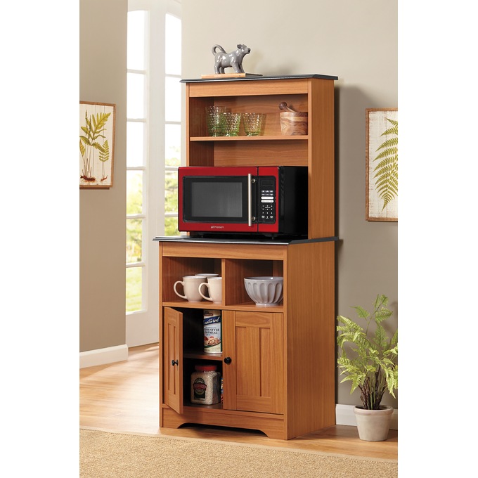 Katie Microwave Stand with Hutch, Black Oak, large