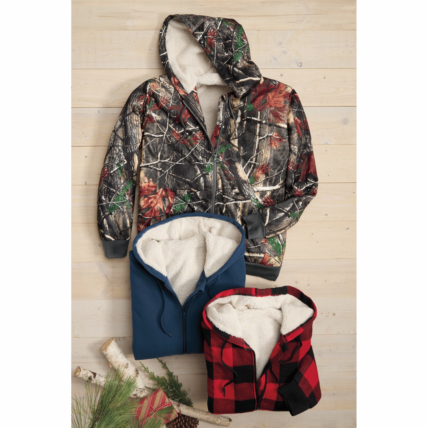 Men's Sherpa-Lined Fleece Hoodie with Front Zipper and Pockets