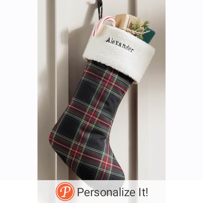 Plaid Stocking with Sherpa Trim, , large