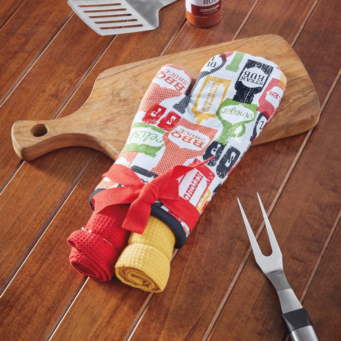 3-Piece BBQ Oven Mitt Towel Set, , large