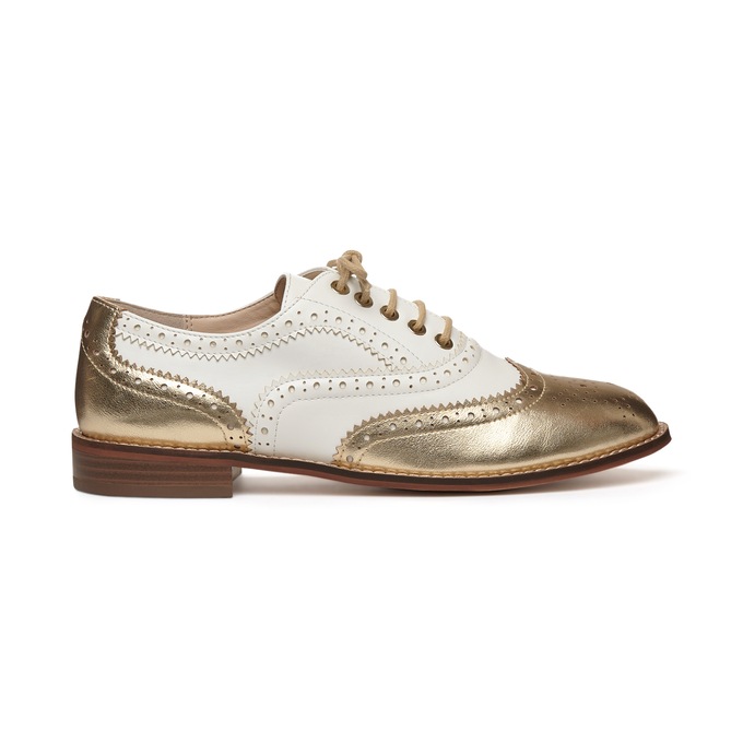 Monroe and Main Wingtip Spectator Shoe, Gold White, large