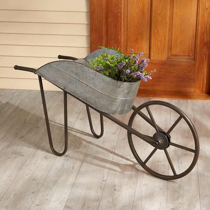 Metal Wheelbarrow, Gray, large