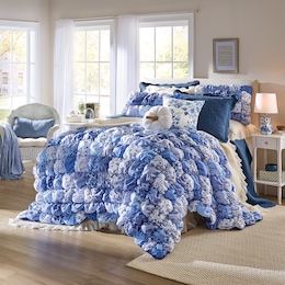 Blue and White Elodie Puff Oversized Quilt and Coordinating Sham, , large