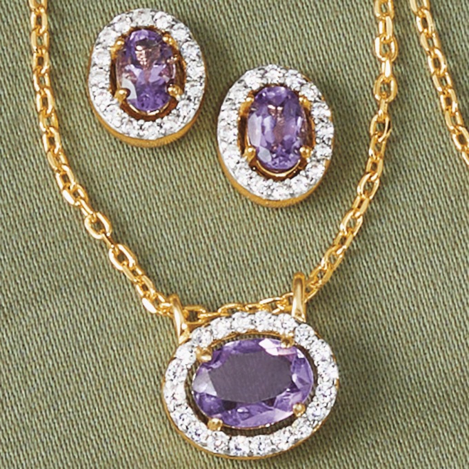 Gemstone Necklace and Earring Set, , large