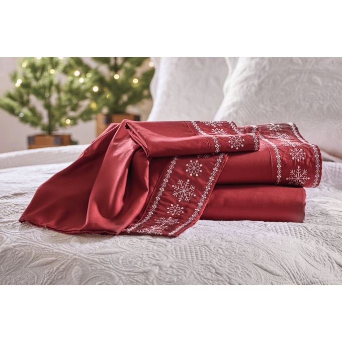 Embroidered Snowflake Microfiber Sheet Set, , large