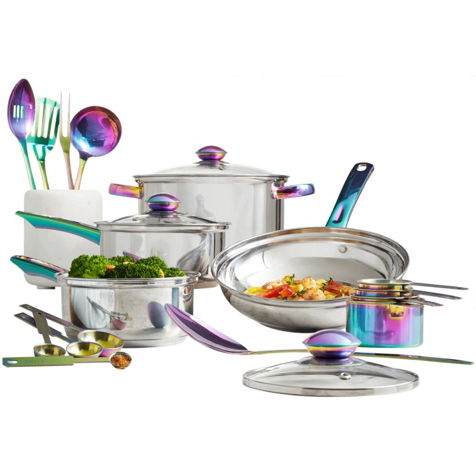 Iridescent Stainless Steel 20-Piece Cookware Set, with Kitchen Utensil –  VistaFactor