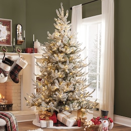 7.5&#39; Flocked Lit Christmas Tree, , large