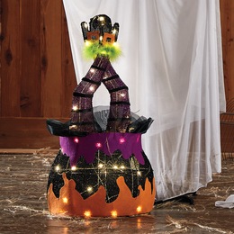 Lit Witch In Cauldron D&eacute;cor, , large