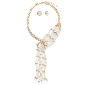 Faux-Pearl Tassel Necklace & Earring Set, , large