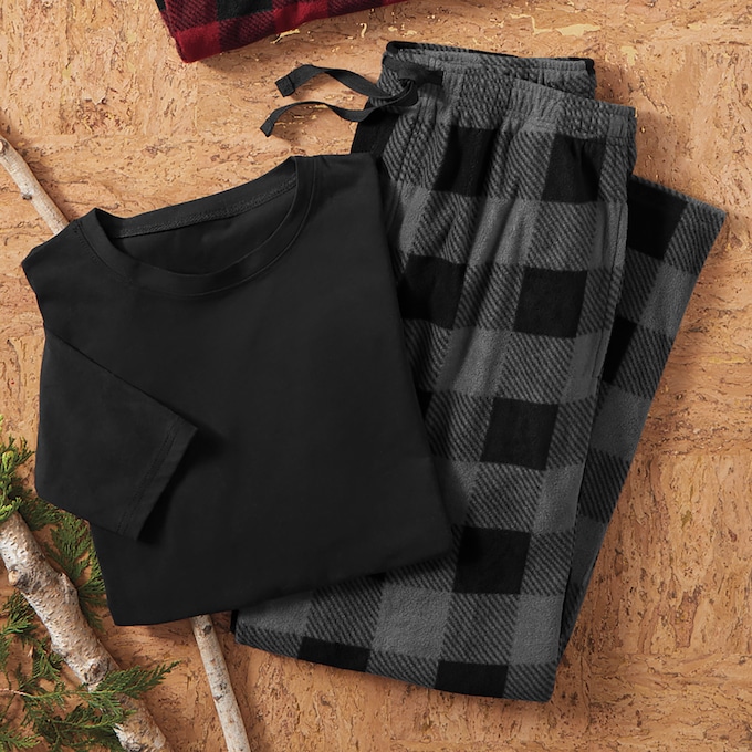2-Piece Fleece PJ Set, Charcoal Black Buffalo, large