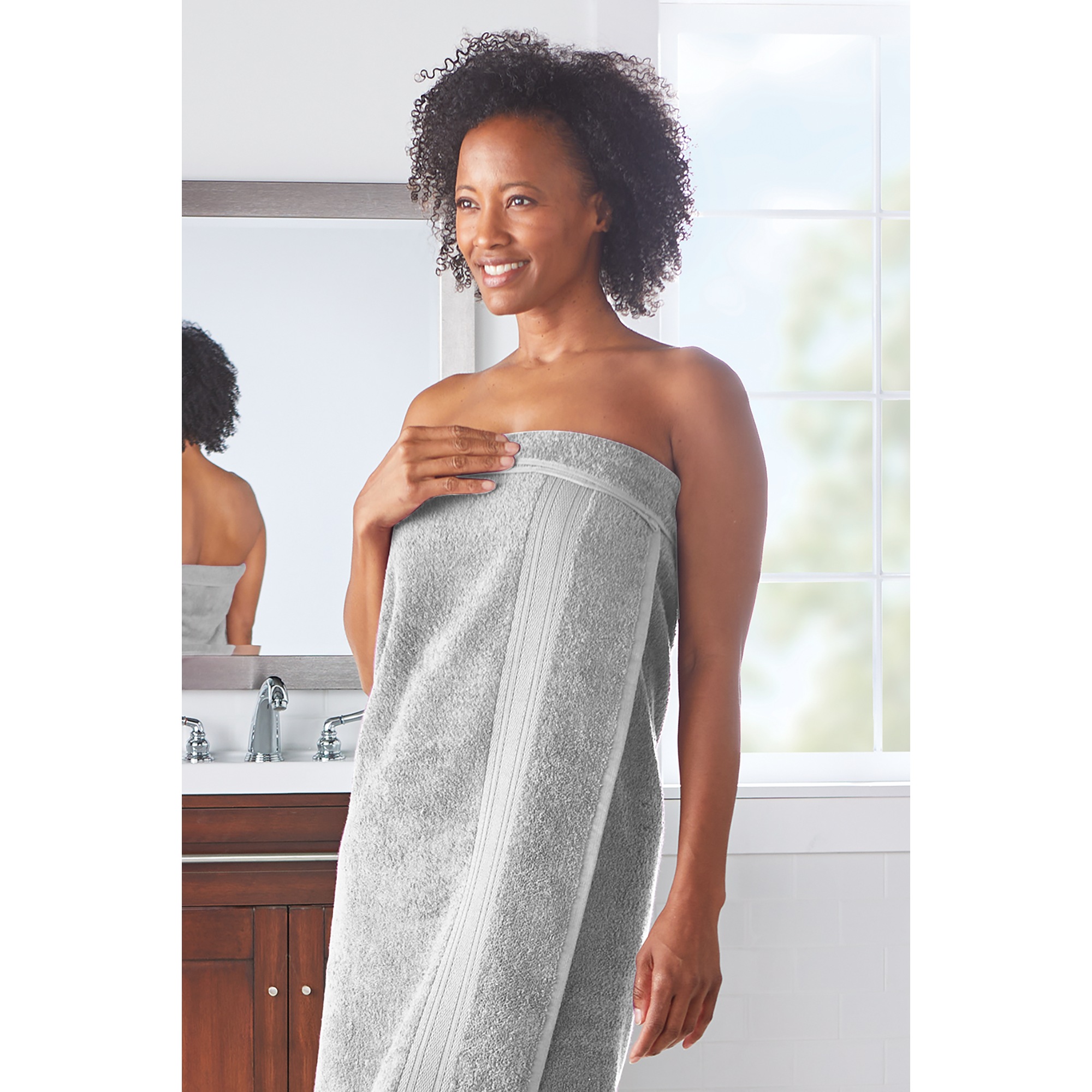 Color Connection Set of 2 Cotton Bath Sheets, Gray, large