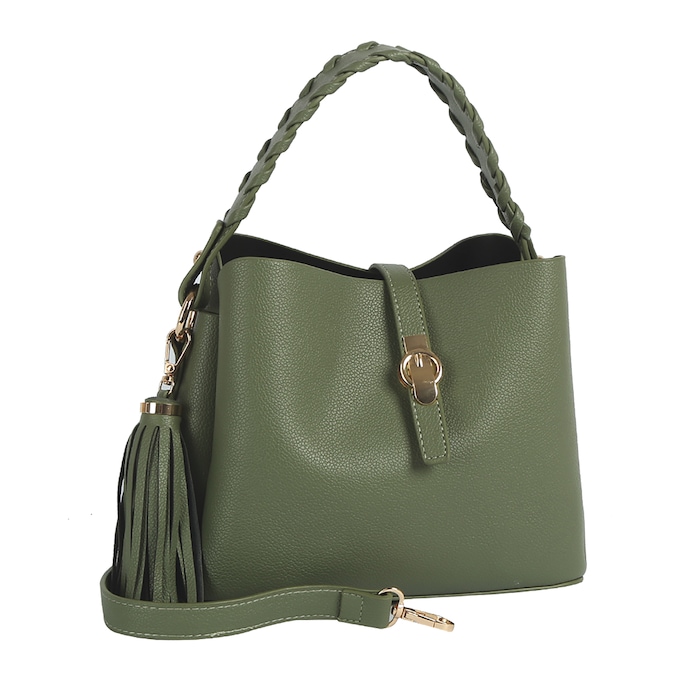 Braid Handle Satchel, Olive, large