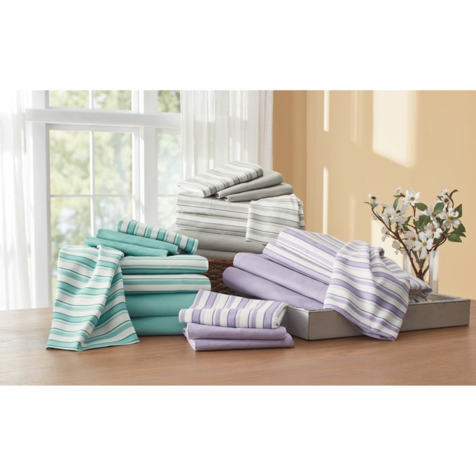 Tranquil Stripe and Solid 2-Pack Microfiber Sheet Set, , large