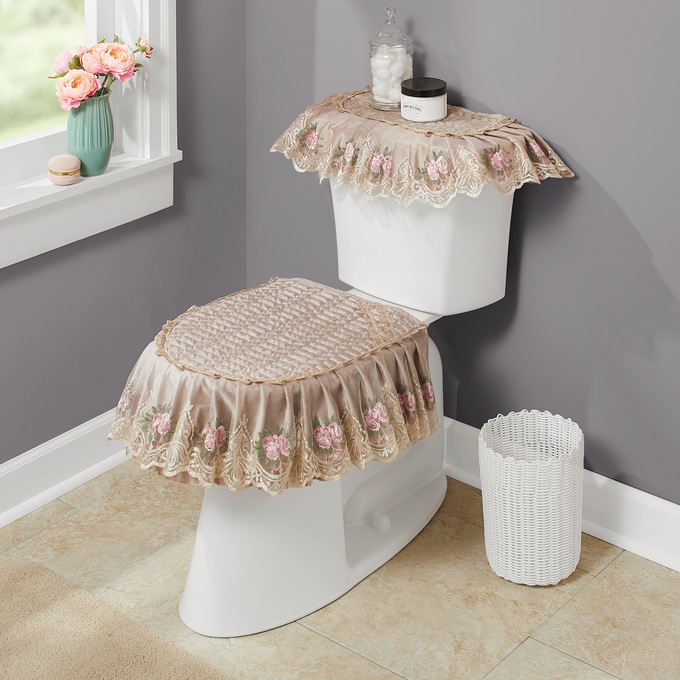 Velvet Toilet Cover Set, , large