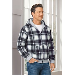 Men's Fleece Reversible Hoodie with Front Zipper and Kangaroo Pocket, , large
