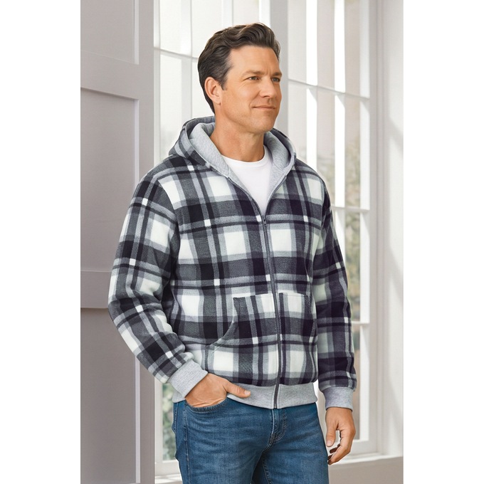 Men's Fleece Reversible Hoodie with Front Zipper and Kangaroo Pocket, , large