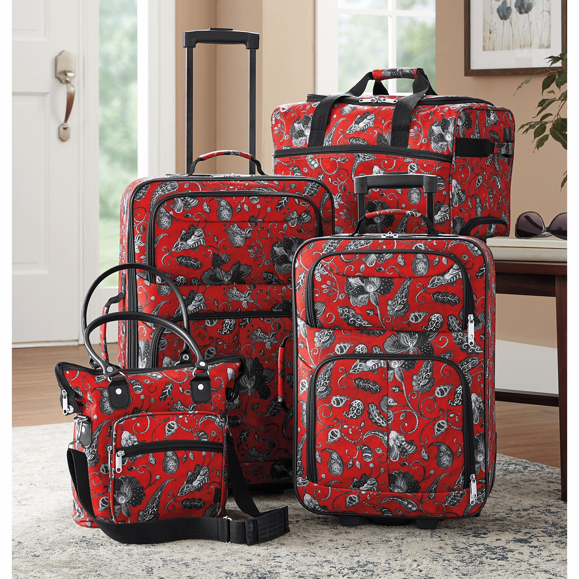 4-Piece Vintage Floral Luggage Set, , large