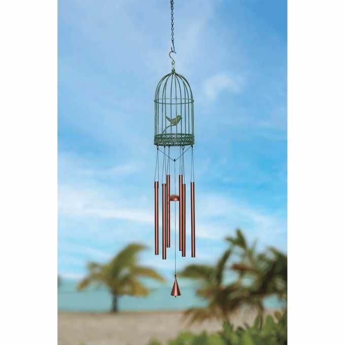 Bird Cage Wind Chime, Light Blue, large