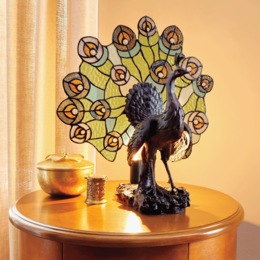 Penny Stained Glass Peacock Lamp, , large