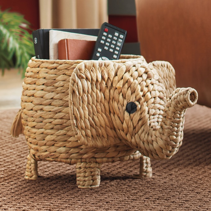 Elephant Figural Basket, Natural, large