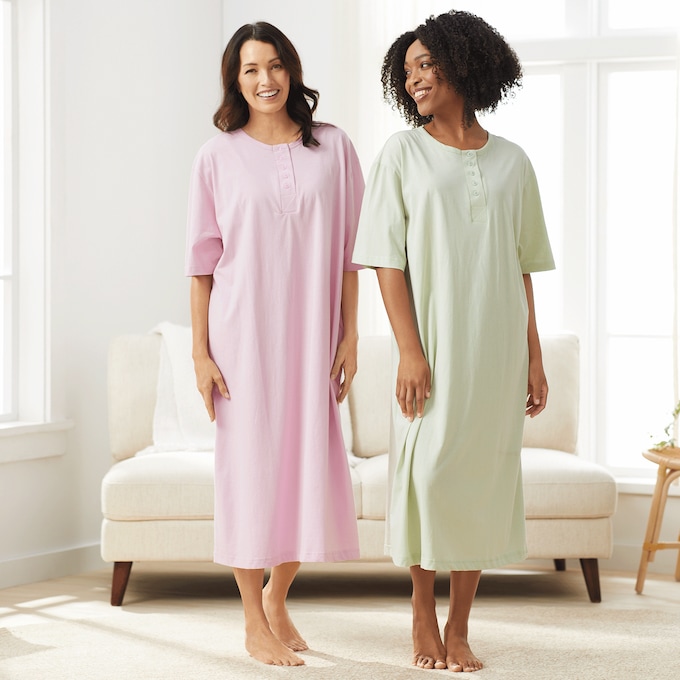 2-Pack Cotton Knit Henley Nightshirts for Women, , large