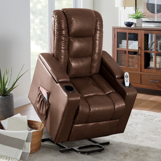 Heat and Massage Lift Recliner with Cupholders, , large